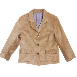 Vintage Mustard Yellow Cotton Corduroy Fitted Blazer Women&#39;s Round Button Front Jacket, Pockets, 90s, Size Small
