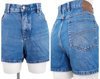John Baner Mid Blue Wash Denim Jean Shorts Vintage Women's High Rise Bottoms, Pockets, Belt Loops, Cotton, Summer, 90s, UK 16, XL