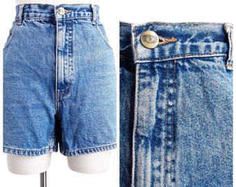 Blue Acid Wash Distressed Denim Jean Shorts Vintage Women's High Rise Bottoms, Pockets, Belt Loops, Cotton, Summer, 90s, UK 18, XXL