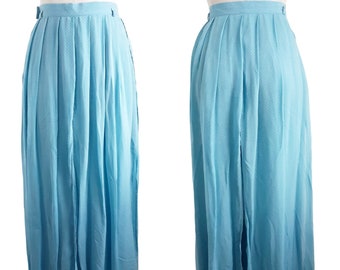 Polka Dot Sky Blue Skirt Trousers Vintage Women's High Waisted Pleated Flared Palazzo Pants, Belt Loops, 90s, UK 8, XS