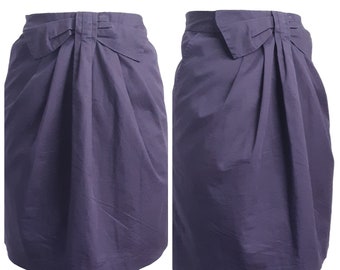 Plum Purple Bow Detail Mini Skirt Vintage Women's High Waisted A-line Pencil Skirt, Side Pockets, 90s, UK 8, XS