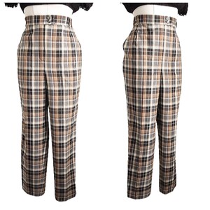 Vintage Soft Cotton Plaid Pants Women Plaid Pants Oversized Pants