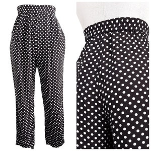 Polka Dot Black and White Trousers Vintage Women s High Waisted Bottoms Side Pockets Elasticated Waist Rockabilly Pin Up 90s Small Etsy