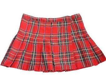 Red Tartan Kilt Wrap Mini Skirt Reworked Vintage Women s Plaid