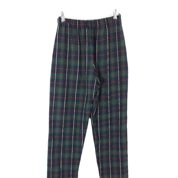 Green Plaid Trousers Vintage Women's High Waisted Check Tartan Patterned Bottoms, Straight Leg, Relaxed Fit, 80s, UK 8/10, XS