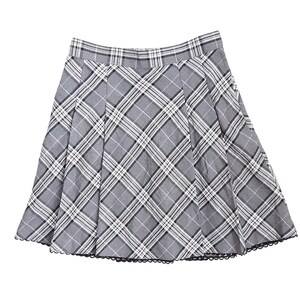 Check Plaid Grey and White Pleated A line Mini Skirt Vintage Women s High Waisted Tartan Ric Rac Embroidered Hem Skirt Side Pockets UK 8 Etsy UK