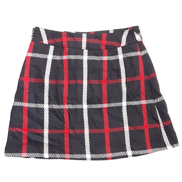 90's Black Check Red and White Pleated Mini Skirt Vintage Women's High Waisted A-line Skirt, Preppy, Mod, Ska, Skinhead Girl, UK 8, XS