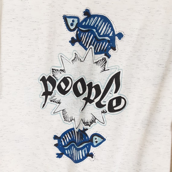 Cream Cotton Blue Turtle Print T-Shirt Vintage Wo… - image 4