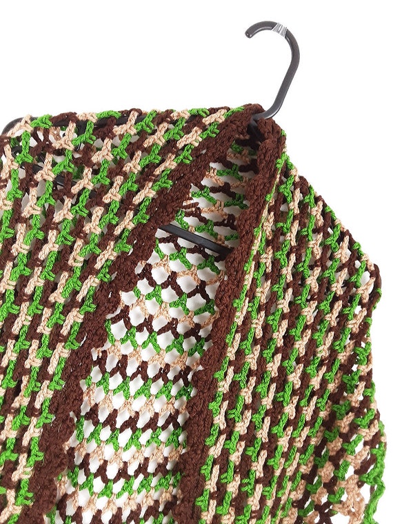 Green Brown Beige Crochet Lace Knitted Shawl Hand… - image 2