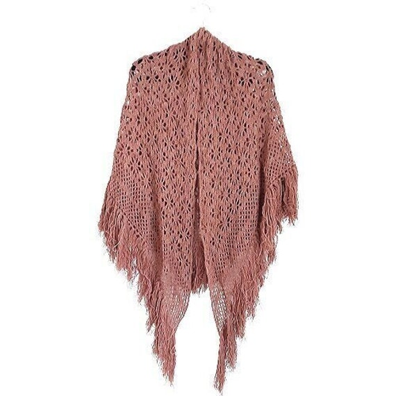 Brown Crochet Knitted Wrap Shawl Vintage Women's … - image 1