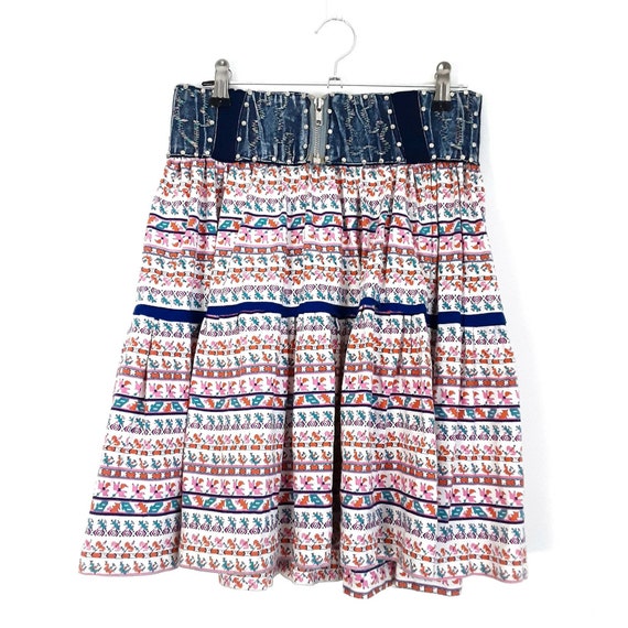 Fair Isle White Cotton Pleated Mini Skirt Vintage… - image 9