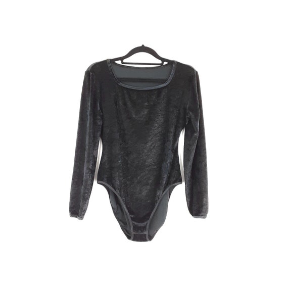 Black Velvet Shimmer Bodysuit Vintage Women's Leotard One Piece