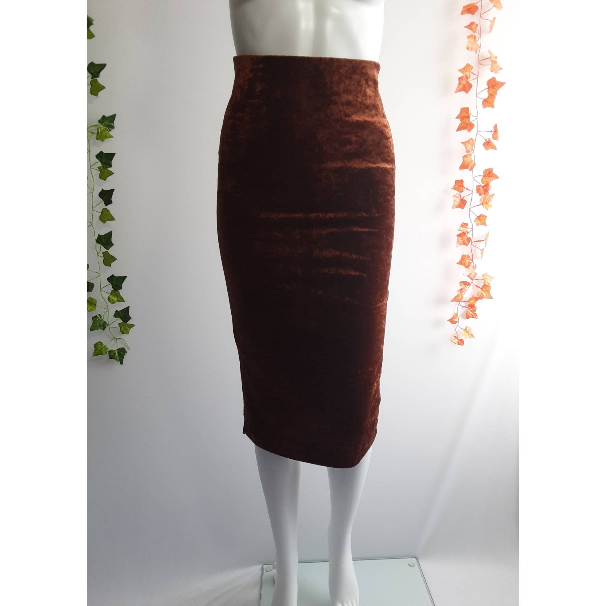 Image of Vintage Episode Remake Reworked Customised Crushed Velvet Chestnut Brown Tube Skirt, Uk , Size Xxs