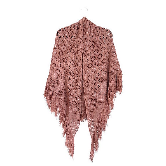 Brown Crochet Knitted Wrap Shawl Vintage Women's … - image 7