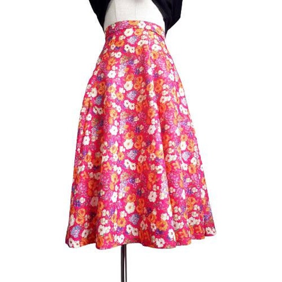 Pink purple and white Crimplene 1960s 60s purple and white Maxi skirt Aline long skirt Boho hippy festival folk
