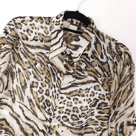 Brown Animal Print Blouse Vintage Women's Sheer L… - image 2