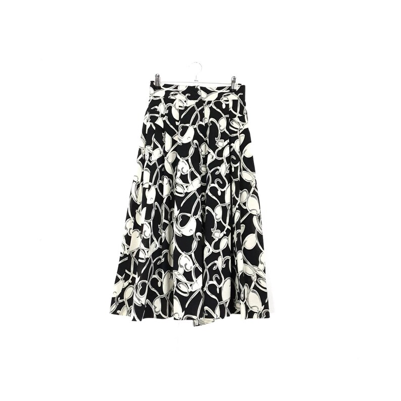 Black Abstract Patterned Culottes Vintage Women's Cream High Waisted