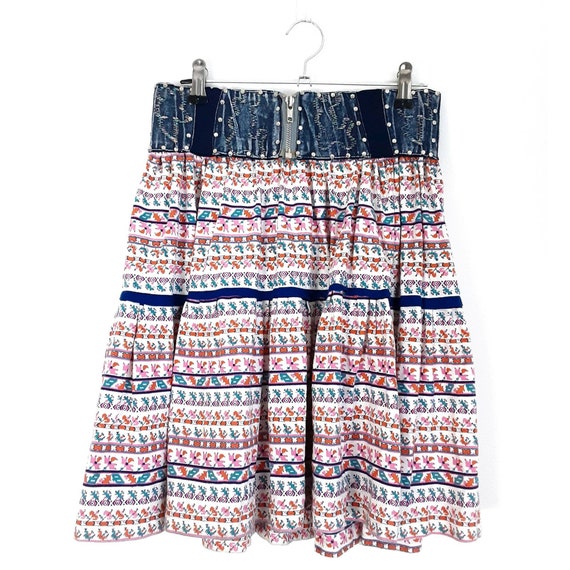 Fair Isle White Cotton Pleated Mini Skirt Vintage… - image 5