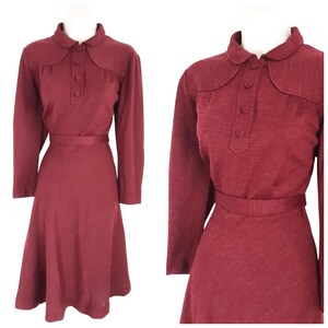 Vintage 70s Burgundy Red Wool Belted Peter Pan Collar A-line Dress Women's  Dome Button Neck Long Sleeve Midi Dress, UK 14, Size Large - Etsy