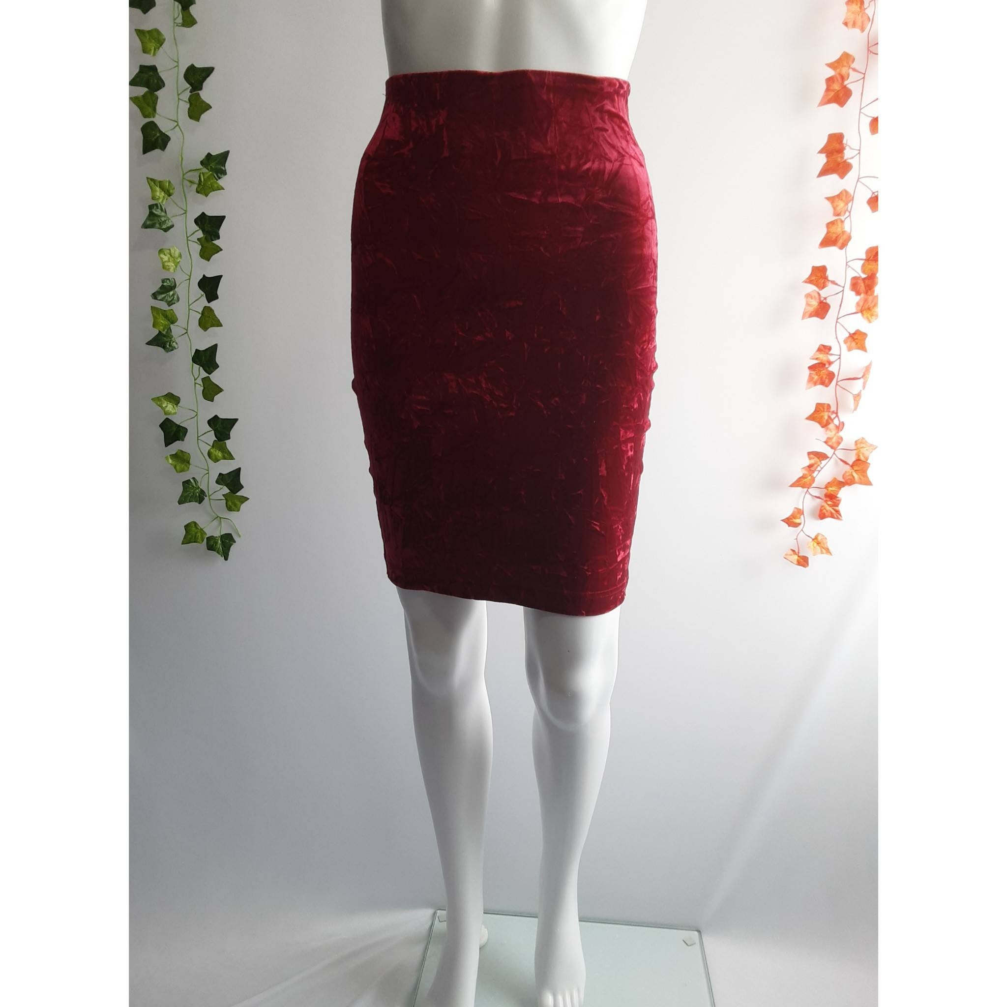 Image of Vintage Episode Reworked Customised Raspberry Pink Crushed Velvet Stretchy Tube Skirt, Uk , Size Xxs