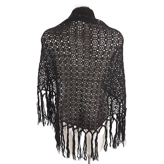 Black Metallic Silver Crochet Wrap Shawl Vintage … - image 7