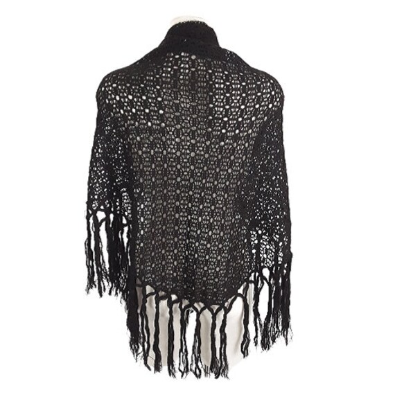 Black Metallic Silver Crochet Wrap Shawl Vintage … - image 6