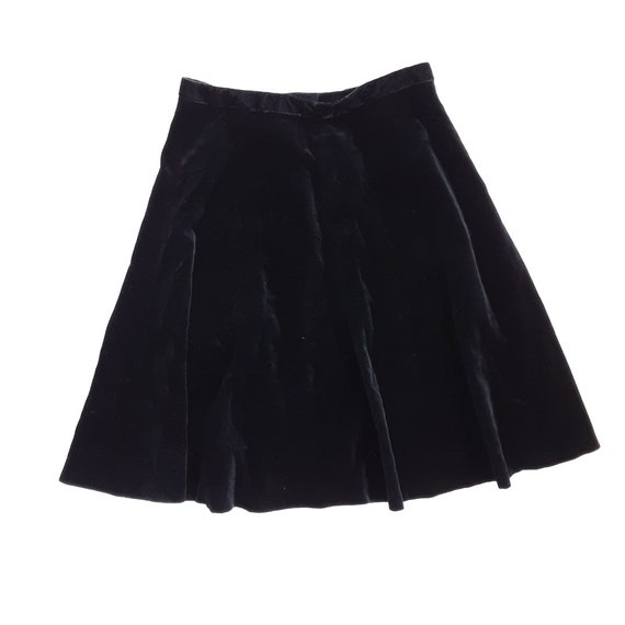Black Velvet Pleated A line Midi Skirt Vintage Women s High Waisted Fully Lined Swing Skirt UK 12 Size Medium