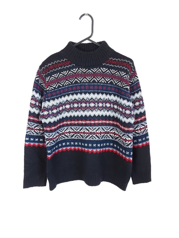 Carolyn Taylor Black Fair Isle Knitted Jumper Vintage Women s Patterned Oversized Sweater Made in Korea 90s Size Small Etsy UK