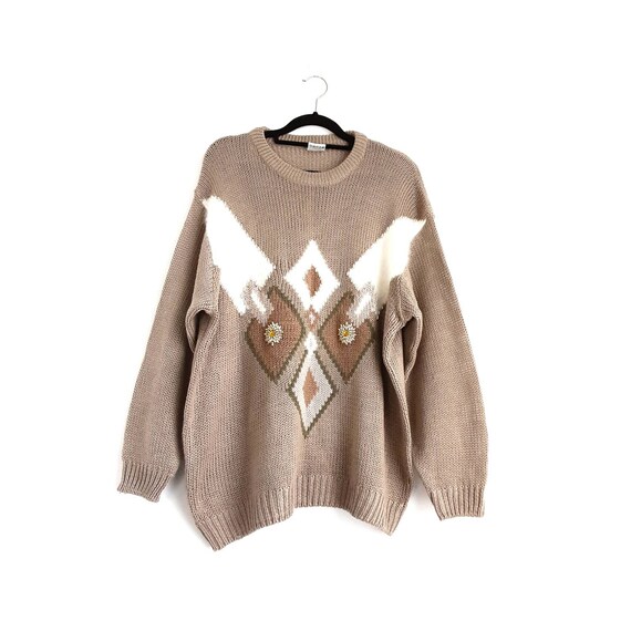 Taupe Brown Embellished Jumper Vintage Sweater An… - image 9