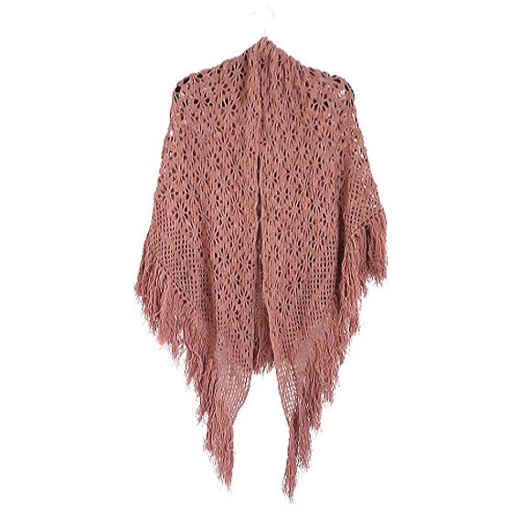 Brown Crochet Knitted Wrap Shawl Vintage Women's … - image 4