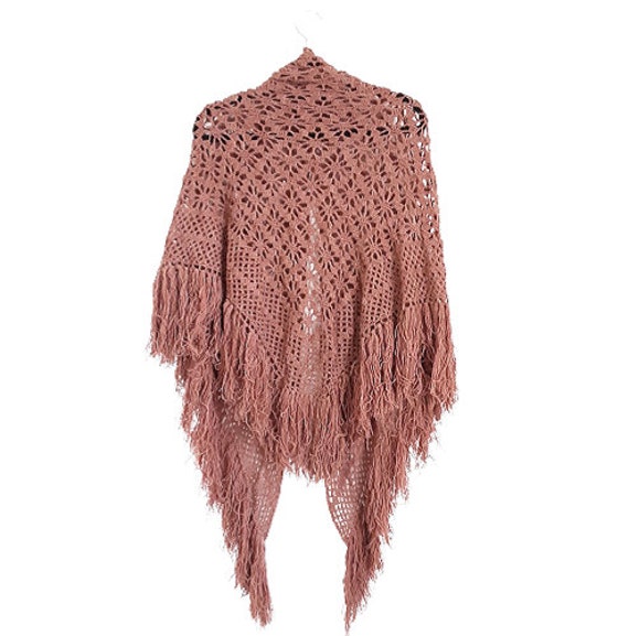 Brown Crochet Knitted Wrap Shawl Vintage Women's … - image 6