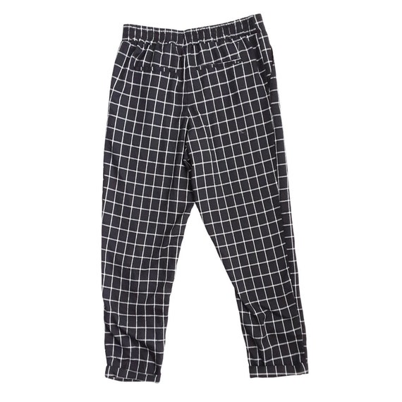 Check Print Black and White Turn up Trousers Vintage Women s High Waisted Relaxed Fit Bottoms Side Pockets Elasticated UK 10 12