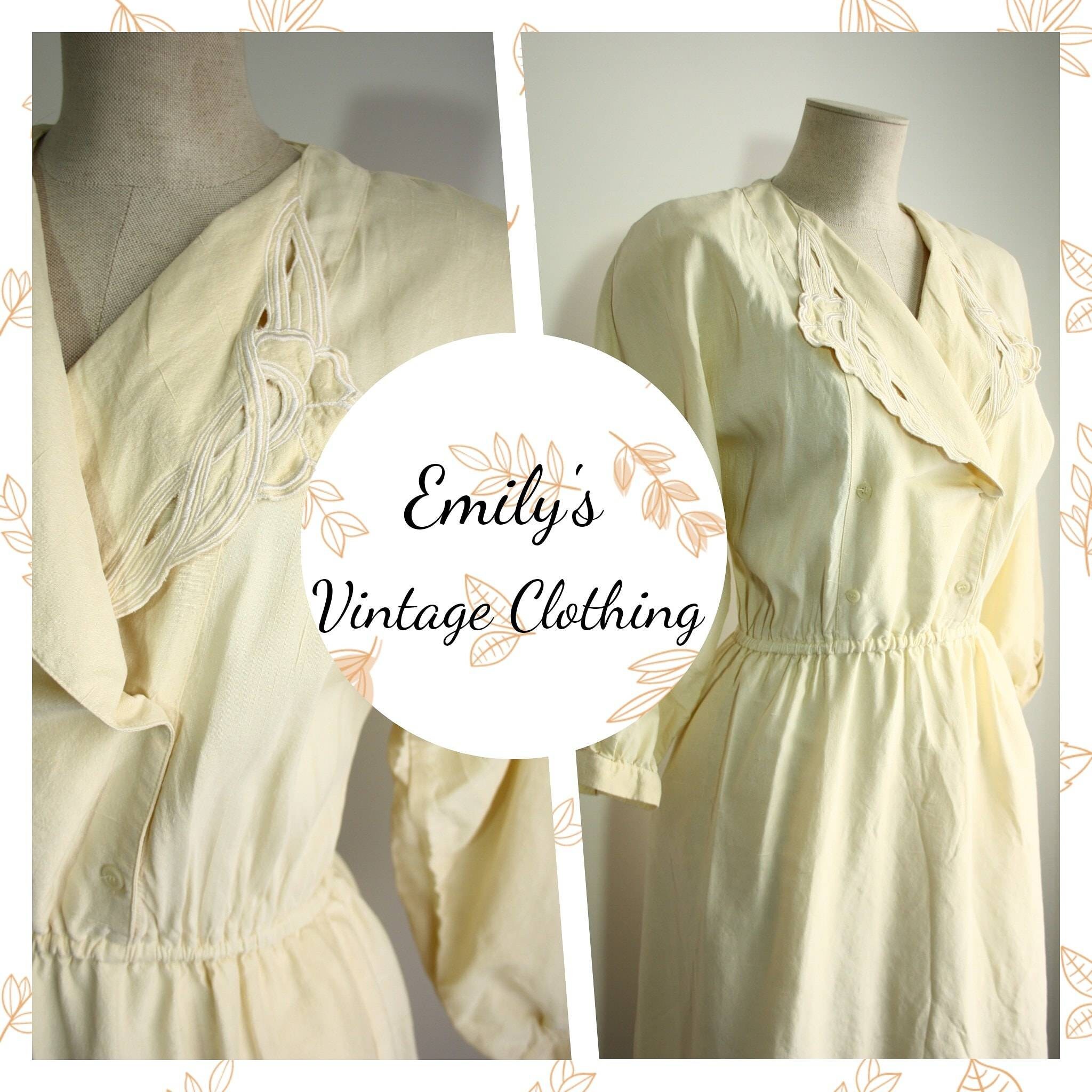 Image of Vintage S Paul Schrader & Co Cream Silk Embroidered Dress, Uk , Size Small, Elegant Dress