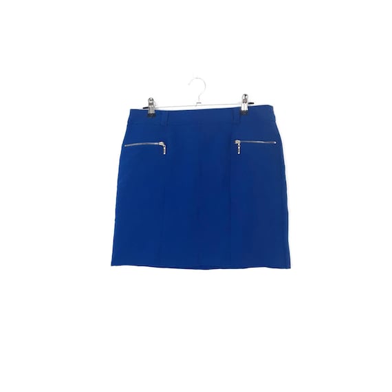 Bleu Cobalt Mini Jupe vintage Yessica C A Royal Blue Silver Metal