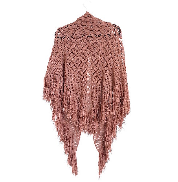 Brown Crochet Knitted Wrap Shawl Vintage Women's … - image 3