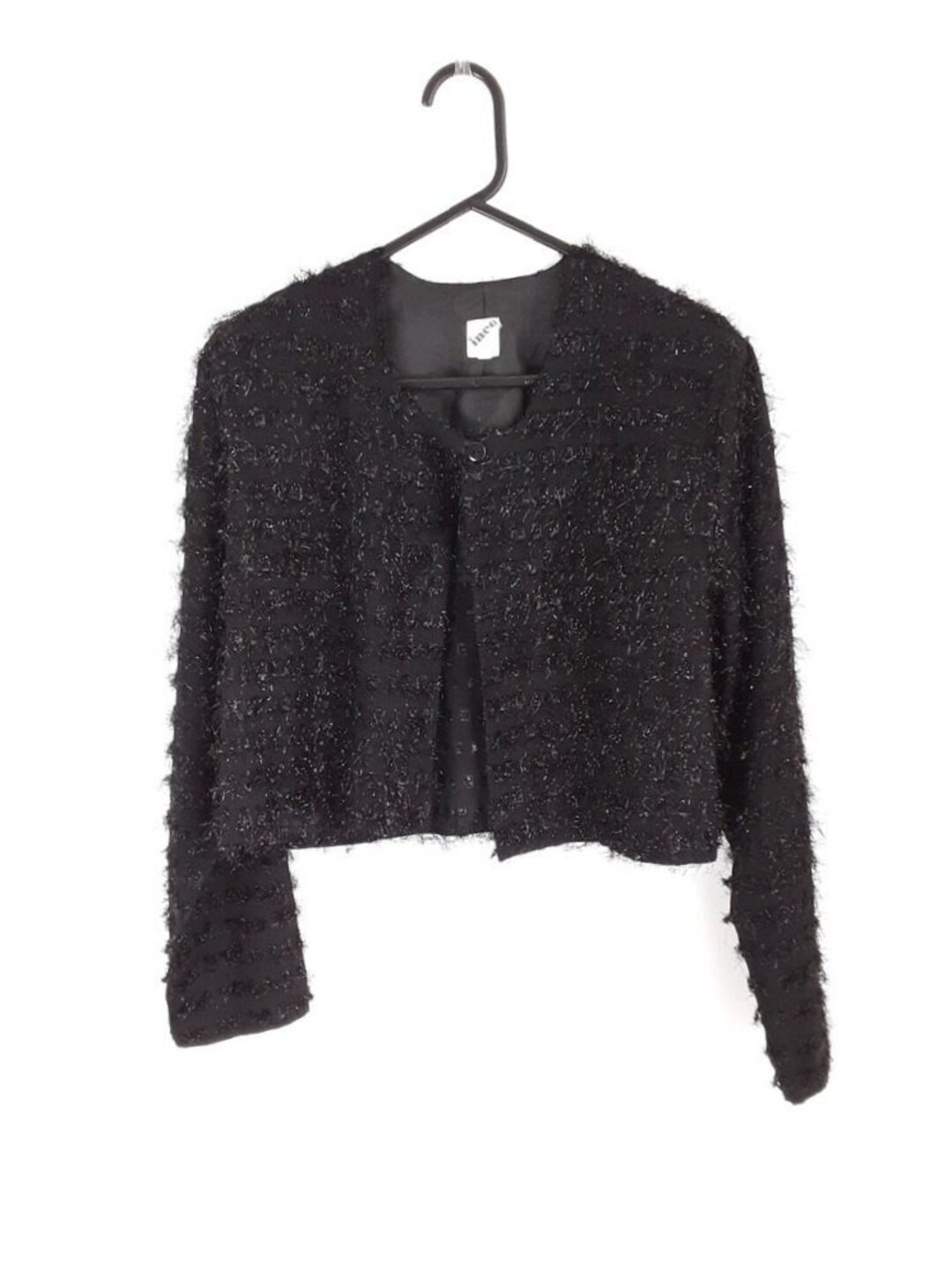 Black Metallic Threaded Bolero Vintage Women’s Sparkly Fuzzy Shrug