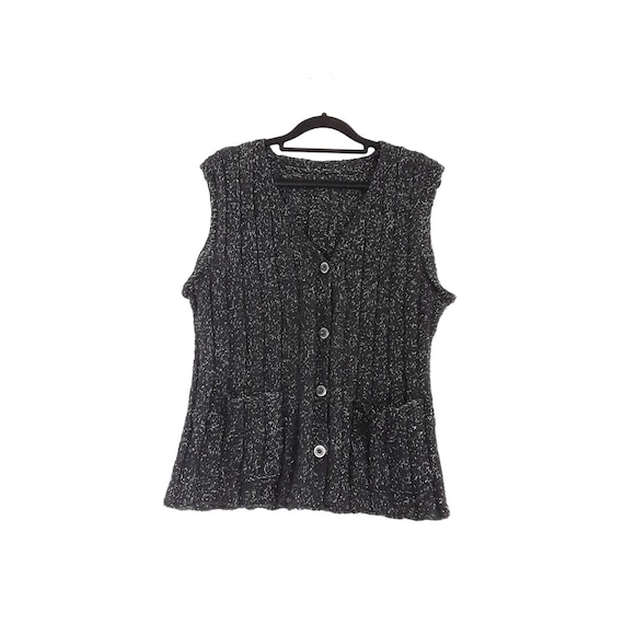 Black Metallic Silver Pocket Waistcoat Vintage Ri… - image 1