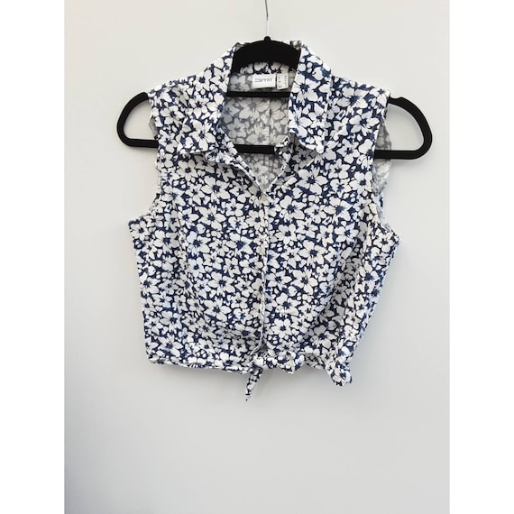 Vintage Sleeveless Tie-Front Top Cropped Tie-Front Blouse