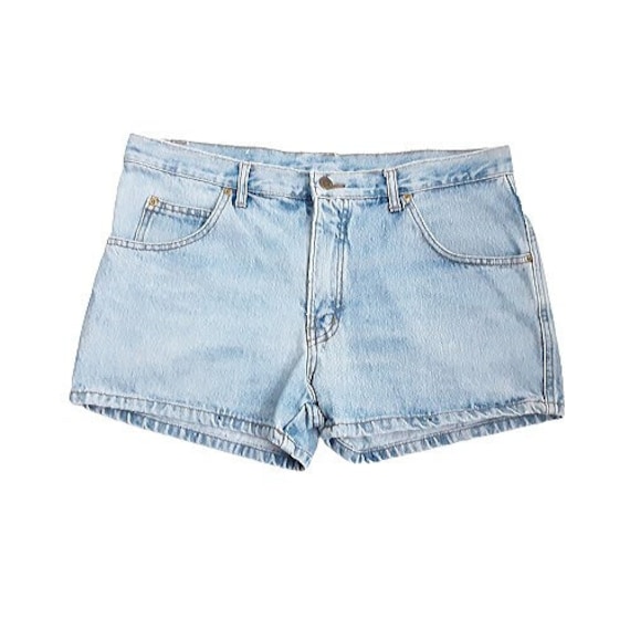 Mid wash store denim shorts