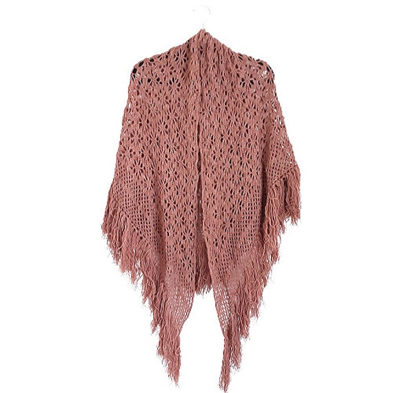 Brown Crochet Knitted Wrap Shawl Vintage Women's … - image 5