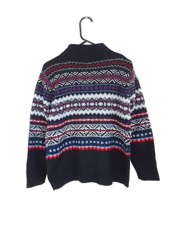 Carolyn Taylor Black Fair Isle Knitted Jumper Vintage Women s Patterned Oversized Sweater Made in Korea 90s Size Small