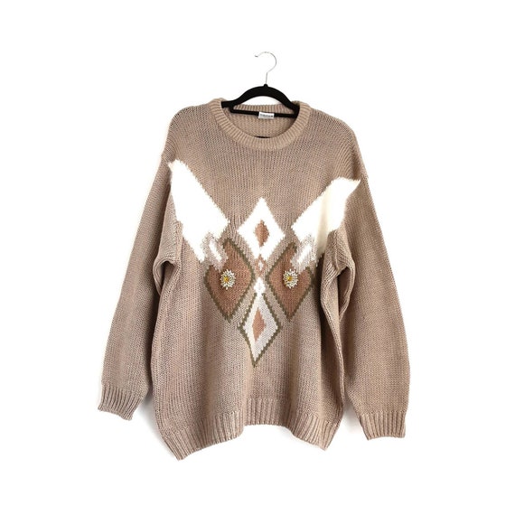 Taupe Brown Embellished Jumper Vintage Sweater An… - image 4