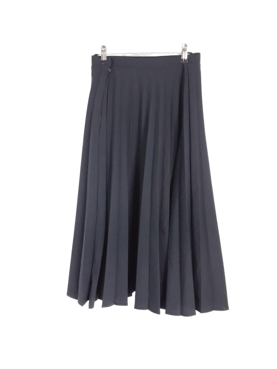 Black Pleated Midi Skirt Vintage Women s High Waisted Side Button Skirt 80s UK 16 Size XL Plus Size Etsy Australia