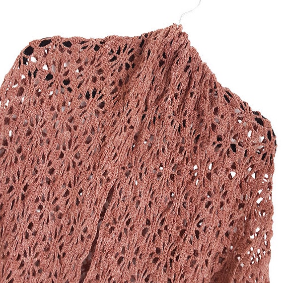 Brown Crochet Knitted Wrap Shawl Vintage Women's … - image 2