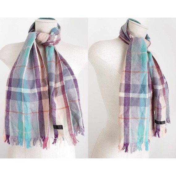 Pastel Pink Blue Purple Plaid Scarf Vintage Acrylic Scarf - Etsy