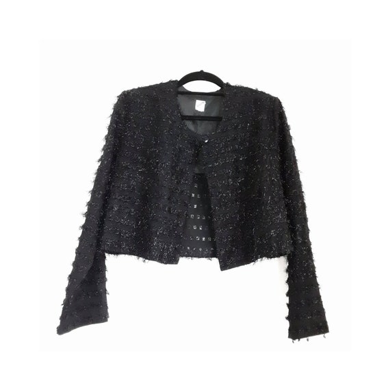 Black Metallic Threaded Bolero Sparkly Fuzzy Shrug Cr… Gem