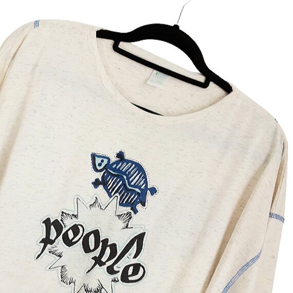 Cream Cotton Blue Turtle Print T-Shirt Vintage Wo… - image 5