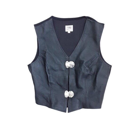 Buy Black Faux Leather Gilet Vest Vintage Women