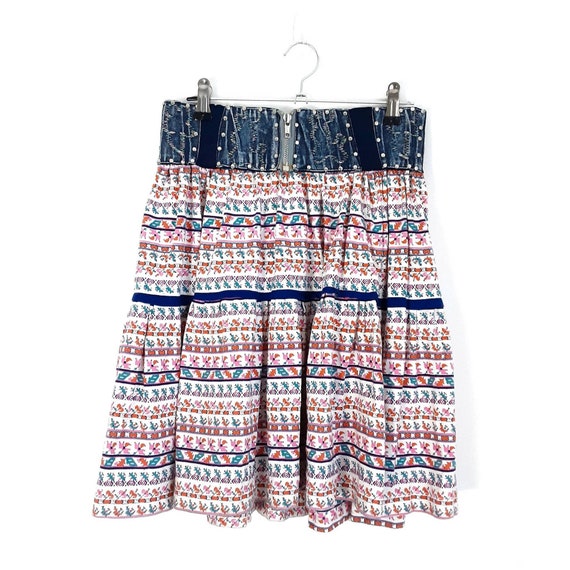 Fair Isle White Cotton Pleated Mini Skirt Vintage… - image 2