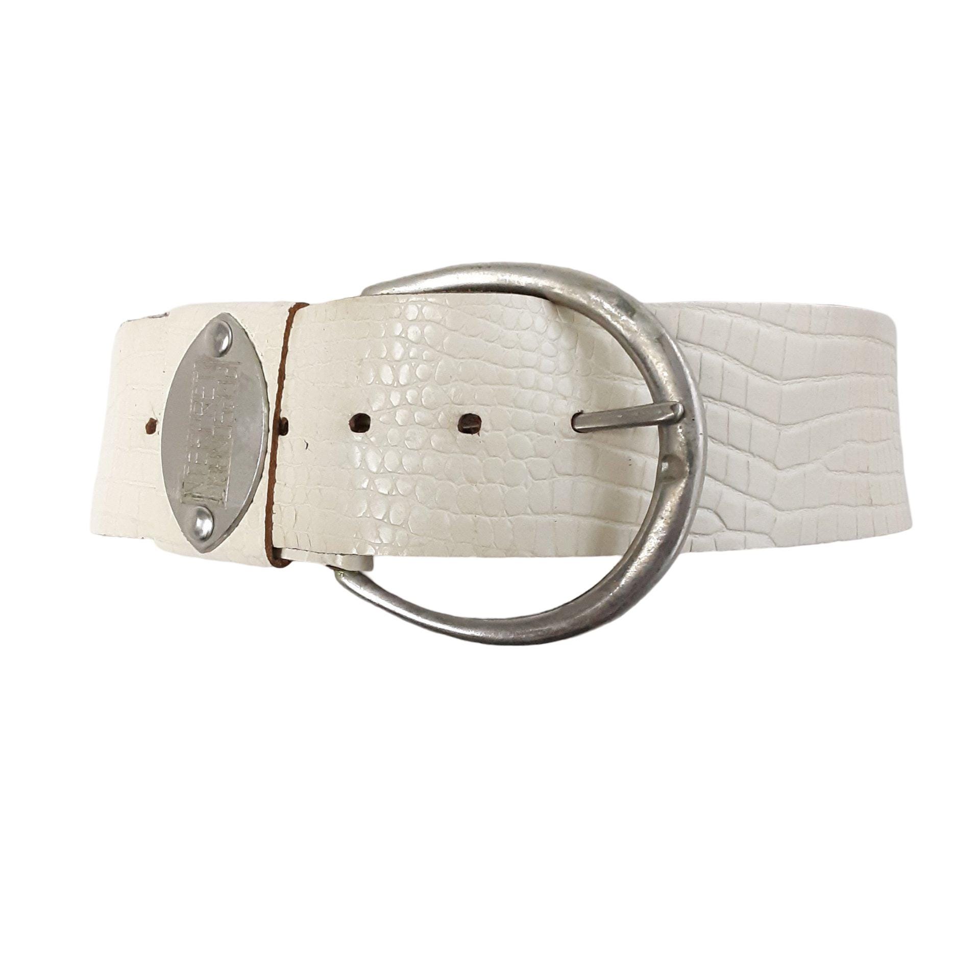 Vintage Cream Croc Print Belt 1990s Brown Faux Croc Belt, Vintage Crocodile Embossed Belt  main image 4